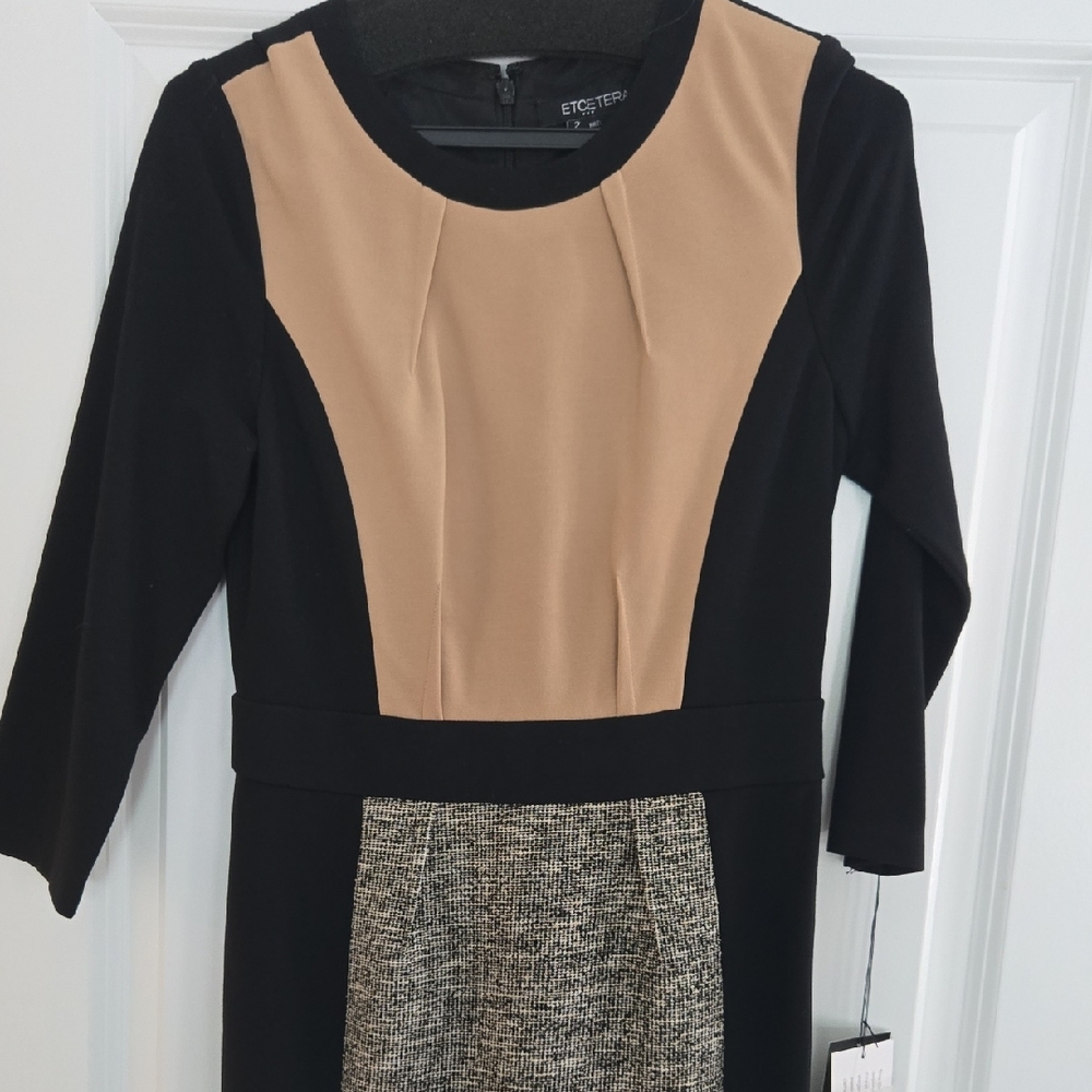 Etcetera Tan and Black Long Sleeve Sheath Dress